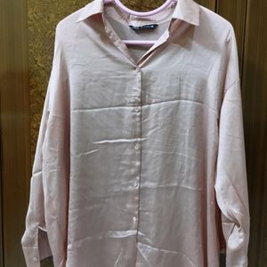 ZARA DUSTY PINK OVERSIZED SATIN SHIRT 🌸