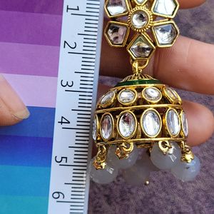 Gray Kundan Jhumka Set