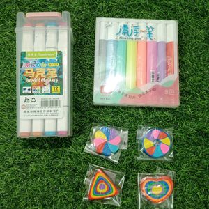 Two Art Marker With 4 Designer Eraser