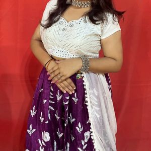 Purple Lehnga With White Blouse