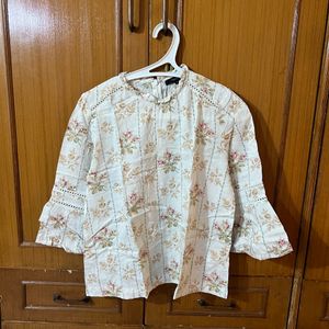 Floral Print Closed Chinese Neck Top