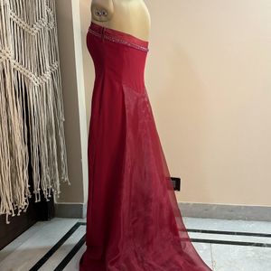 Maroon Tube Trail Gown