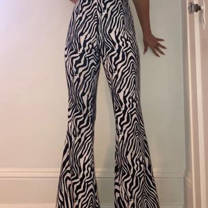 Zebra Printed Flare Trouser With Side Slit