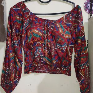 jaipuri print, red crop top