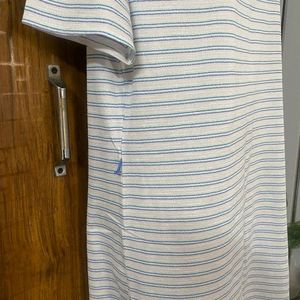 White Tunic Top With Blue Stripes