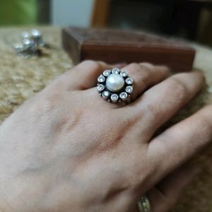 92.5 Pure Silver Ring With Original Pearl