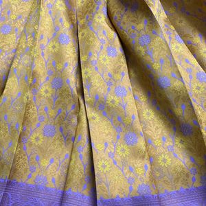 New Yellow N Purple Semi Kanchi Soft Silk Saree