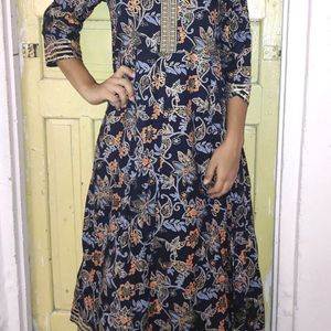 Navi Blue Printed Rounded Kurta