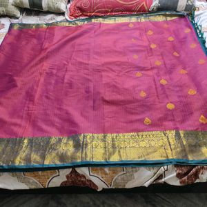 Kanjivaram Watermelon Pink And Blue Saree