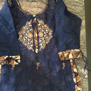 Navy Blue Embroidered Top