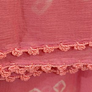 hand knitted chiffon dupatta chunni pink