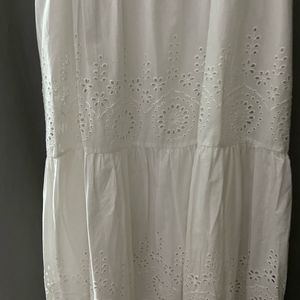 White Ethnic Embroidered Pure Cotton Dress