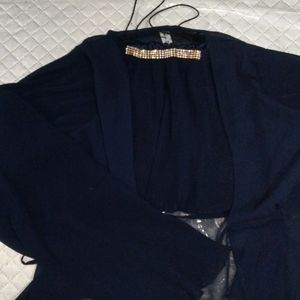 Navy Blue Top With A Beautiful Georgette Jacket ,