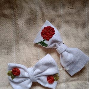 Hand Embroidered Bow Clips