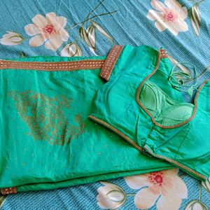 Heavy Stone Work Green Saree