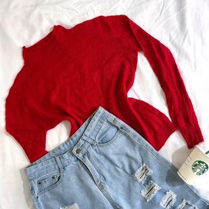 Pinterest Red Knitted Oversized Pullover Top