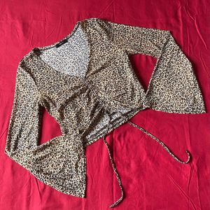 Shein Leopard Drawstring Top