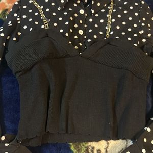 black Polka Dot Korean Top