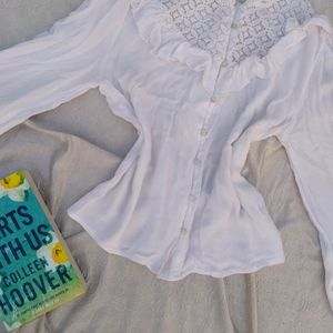 White Korean Puff Sleeves Top