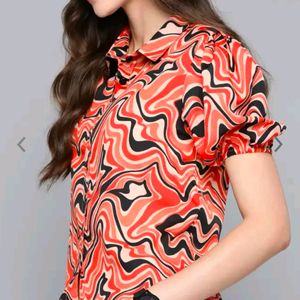 Harvard Women Peach and Black Printed Casual Shirt