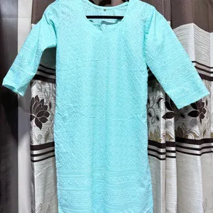 Cyan Blue Thread Work Kurta