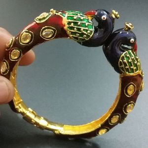 Adjustable Enamelled Peacock Bangle