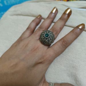 Silver Replica Statement Ring With Chitai Carving