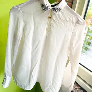 Zara white embellished collar shirt