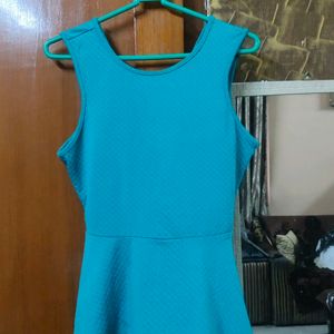 Sea Green Peplum Top With Bow Back