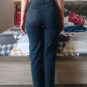 High Waist Straight Leg Black Jeans