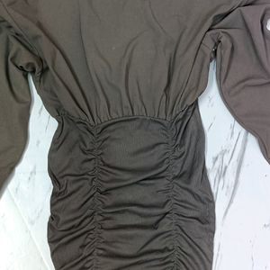 Bodycon Grey Dress Sizzling Classy Puff Sleeves