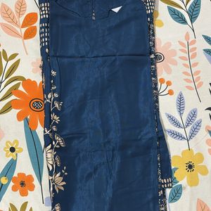 Blue Zari Cotton Silk Kurti