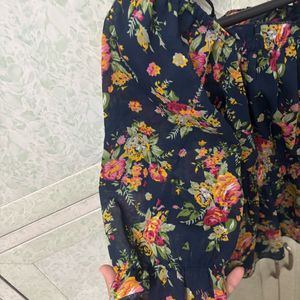 KASSUALLY Blue Floral Clinched Waist Smocked Top