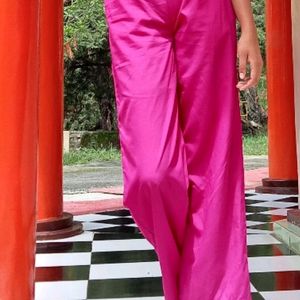 Hot Pink Jumpsuit With Golden Belt And Buttons