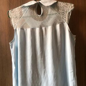 Peter Pan Collar Dobby Mesh Yoke Top