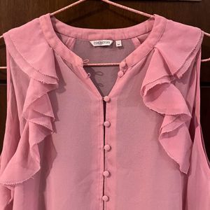 Cover Story Pink Ruffled Cold Shoulder Shirt