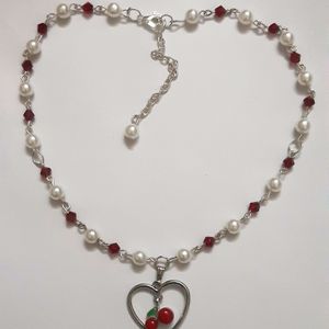 Elegant Cherry Pearl Necklace Handmade