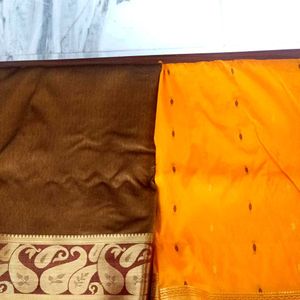 Mango And Brown Silk Saree Combo For ₹600 Offer