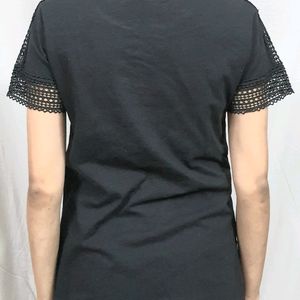 "Black Cotton T-Shirt with Design"