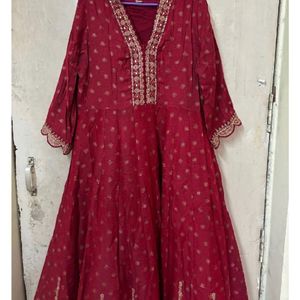 Maroon Anarkali Suit With Dupatta Pant