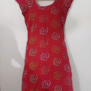 Printed Red Stitched Kurti.