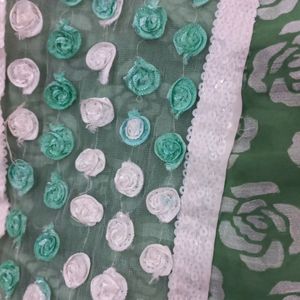 Half Green And White Saree