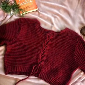 Maroon Crochet Crop Top for Women