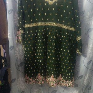 Green Frock With Multi Colour Design