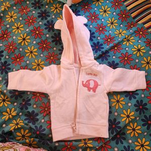 Hooded Jacket With Zip Pink 0-6 Month