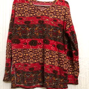 V Neck Printed Red Top