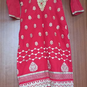 Chanderi Silk Kurta With Neck Embroidery