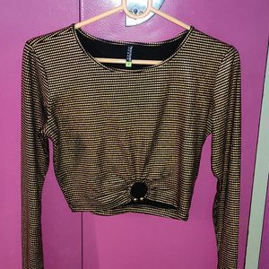 Tokyo Talkies Black And Gold Embellished Crop Top