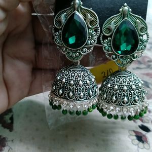 Greenglam Silver Tone Jhumkas.