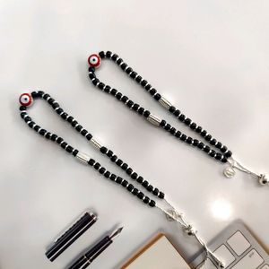 Evil Eye Black Beads Silver Anklet